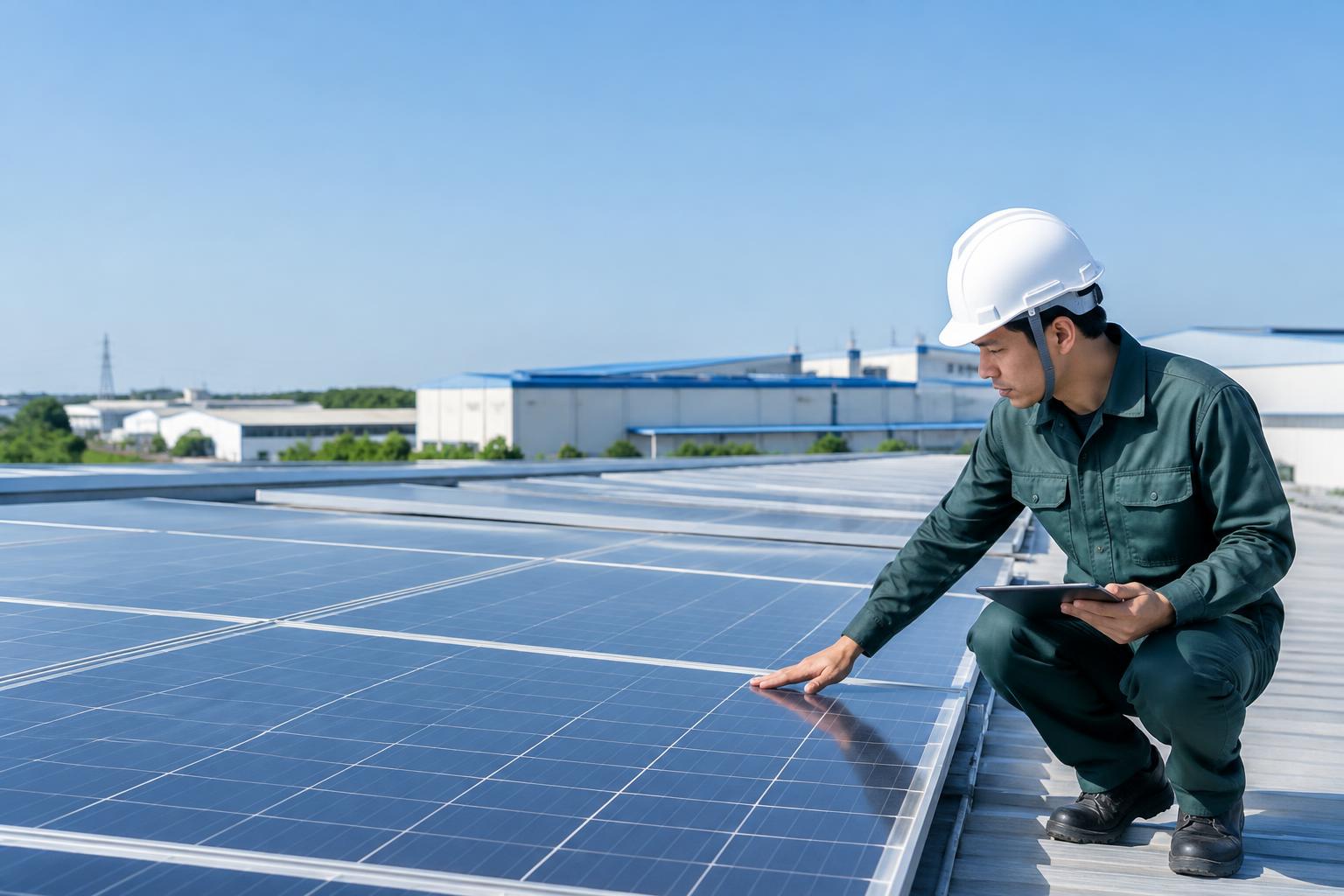 Minh họa kỹ sư kiểm tra hệ thống điện mặt trời